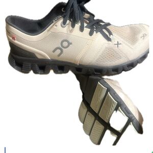 On Running Cream and Black Performance Athletic Shoes